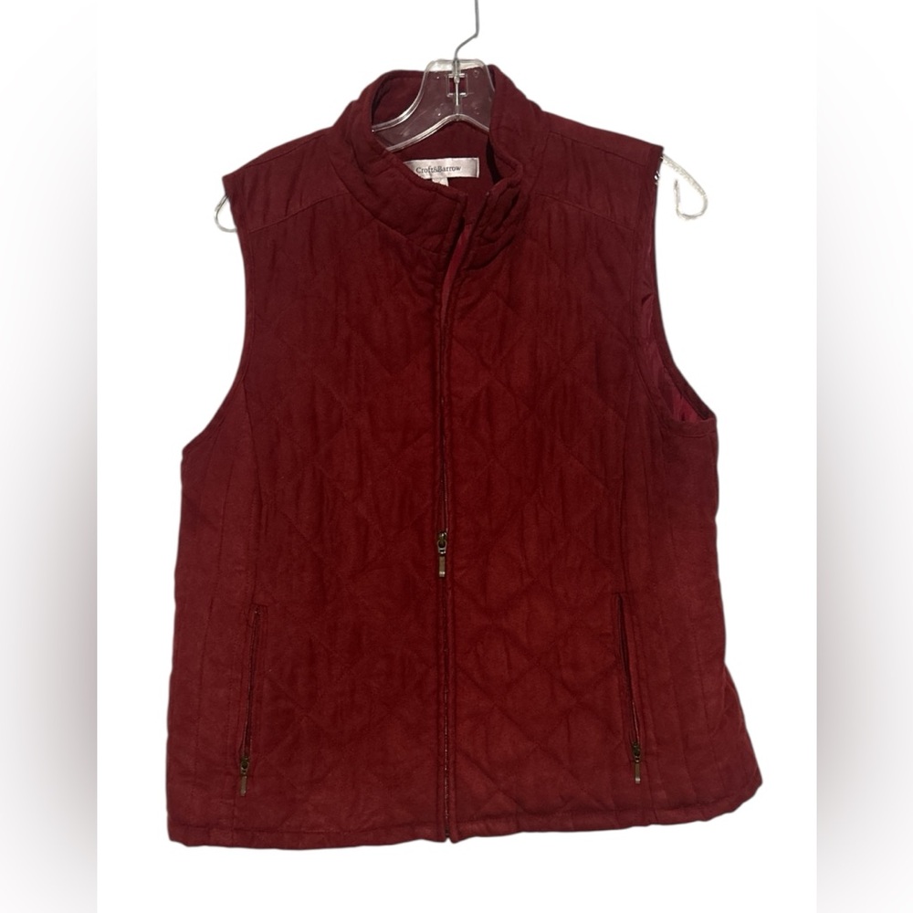 Croft & Barrow Vest Women Sz Lg Red Quilted Adjustable Cinch Waist Full Zip(759)